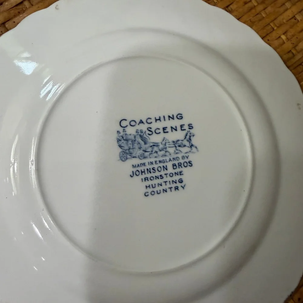 Vintage Johnson Brothers Coaching Scenes Blue Bread Butter Plates Pair